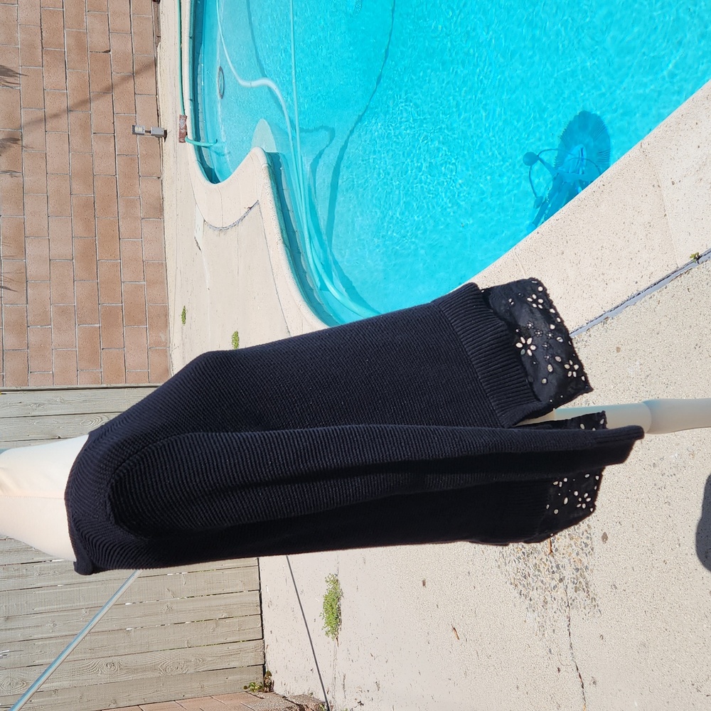 Loft Black Sweater with Eyelet Lace Hem - Size Medium - Picture 4 of 9
